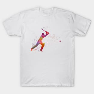 Cricket player batsman silhouette in watercolor T-Shirt